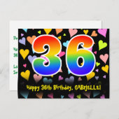 36e verjaardag: Fun Hearts Pattern, Regenboog 36 Briefkaart (Voorkant / Achterkant)
