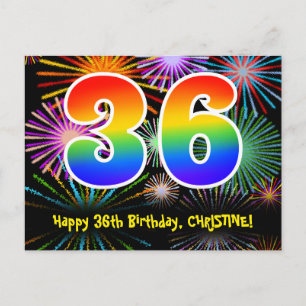 36e Verjaardag – Leuke Vuurwerk Patroon + Regenboo Briefkaart