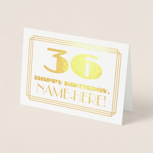 36e verjaardag; naam + Art Deco geïnspireerd look Folie Kaarten (Voorkant)