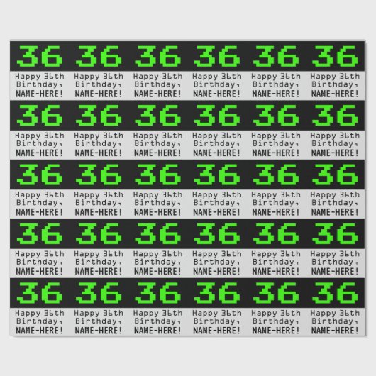 36e verjaardag - Nerdy / Geeky Style "36" en Naam Cadeaupapier (Vlak)