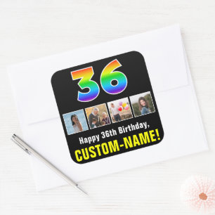 36e Verjaardag: Regenboog "36"; Aangepaste Foto's Vierkante Sticker
