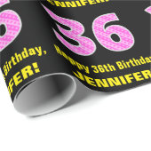 36e verjaardag: roze strepen en harten "36" + naam cadeaupapier (Rol Hoek)