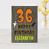 36e verjaardag: Spooky Halloween Thema, aangepaste Kaart (Gele Bloem)