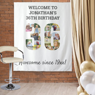 36e Verjaardagsfeest Foto Collage Achtergrond Wandkleed