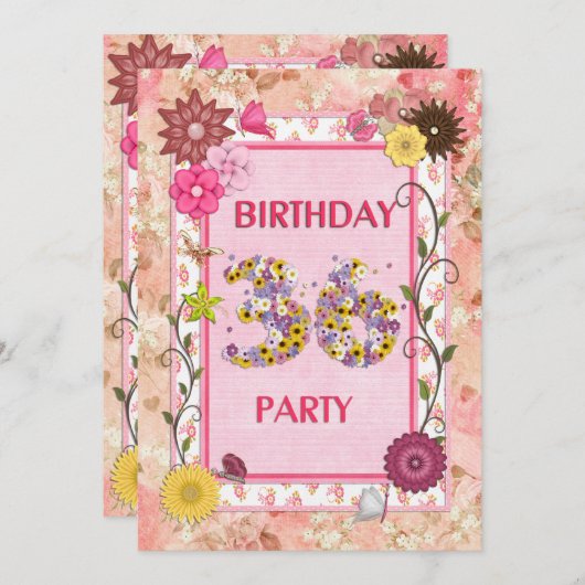 36ste verjaardagsfeestje met bloemenfeest lijst kaart (Voorkant / Achterkant)