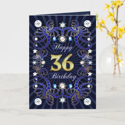 36ste verjaardagskaart met juwelen kaart (Gele Bloem)