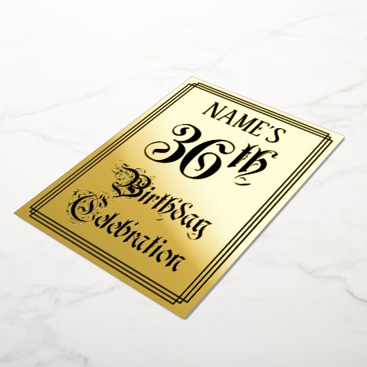 36th Birthday Party — Elegant Script + aangepaste  Folie Uitnodiging (Gedraaid)