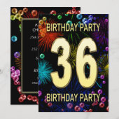36th Birthday Party Invitation Fireworks Bubbles Kaart (Voorkant / Achterkant)