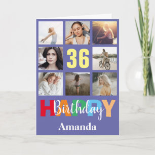 36th Happy Birthday Photo Collage Modern Kaart