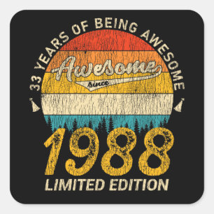 37 jaar oud 1988 Retro Geweldige 37ste verjaardags Vierkante Sticker