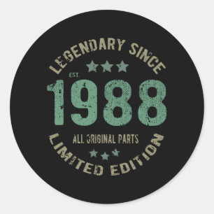 37 jaar oude Bday 1988 Legend 37ste verjaardag cad Ronde Sticker