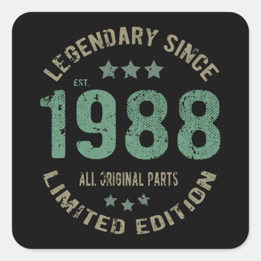 37 jaar oude Bday 1988 Legend 37ste verjaardag cad Vierkante Sticker (Voorkant)