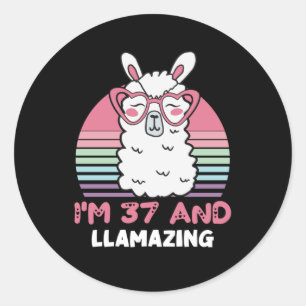 37 jaar oude dag dag Llamazing 37e verjaardag Llam Ronde Sticker