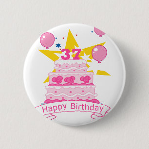 37-jarige verjaardagskaart ronde button 5,7 cm