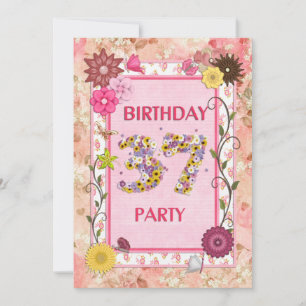 37e anniversaire invitation fête avec cadre fleuri