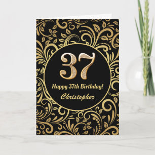 37e anniversaire Modèle floral noir et or