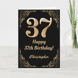 37e Birthday Black en Gold Glitter Lijst Kaart