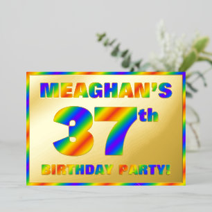 37e Birthday Party — Fun, regenboogspectrum "37" Folie Uitnodiging