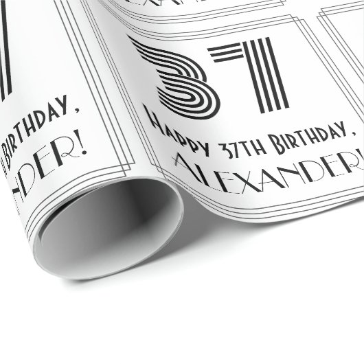 37e verjaardag: Art Deco Geïnspireerde stijl "37" Cadeaupapier (Rol Hoek)