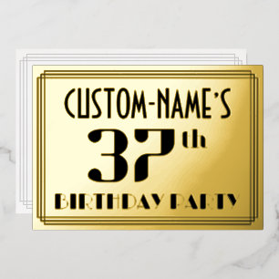 37e verjaardag: Art Deco Kijk "37" en naam Folie Uitnodiging