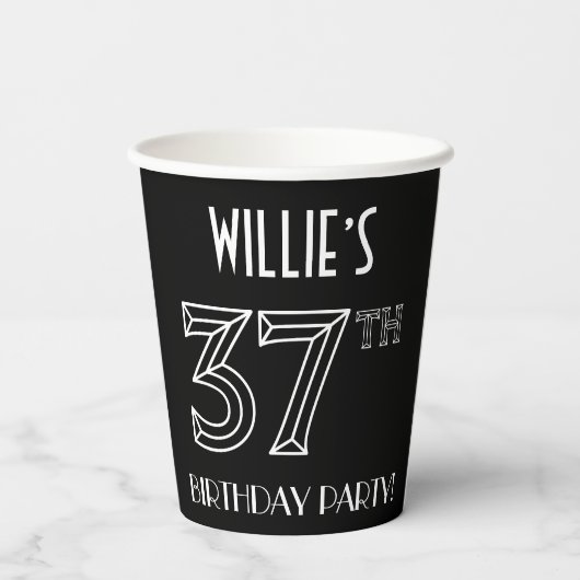 37e verjaardag: Art Deco Style + aangepaste naam Papieren Bekers (Achterkant)