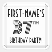 37e verjaardag: Art Deco Style + aangepaste naam Vierkante Sticker (Voorkant)