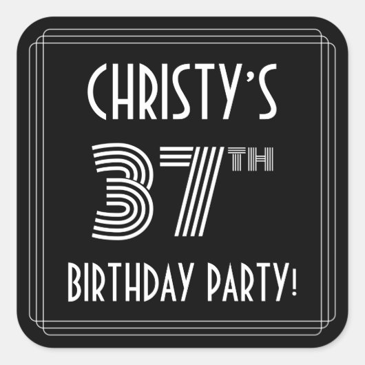 37e verjaardag: Art Deco Style en aangepaste naam Vierkante Sticker (Voorkant)