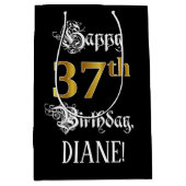 37e verjaardag ~ Fancy script; Faux Gold look; naa Medium Cadeauzakje (Voorkant)