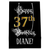 37e verjaardag ~ Fancy script; Faux Gold look; naa Medium Cadeauzakje (Achterkant)