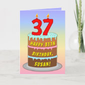 37e verjaardag — Fun Cake & Candles, w/ Eigen naam Kaart (Voorkant)