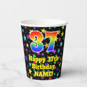 37e verjaardag: Fun Stars Pattern en Rainbow 37 Papieren Bekers (Achterkant)