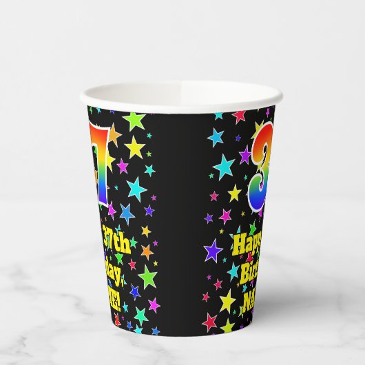 37e verjaardag: Fun Stars Pattern en Rainbow 37 Papieren Bekers (Links)