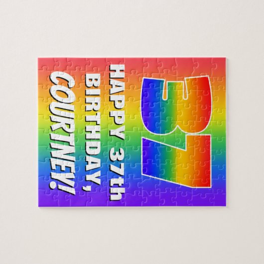 37e verjaardag: kleurrijk, vun regenboogpatroon #  legpuzzel (Horizontaal)