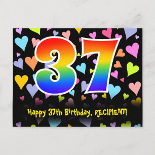 37e verjaardag: leuk harten patroon, regenboog 37 briefkaart