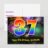 37e verjaardag – Leuk vuurwerkpatroon + Regenboog  Briefkaart (Voorkant / Achterkant)