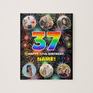 37e verjaardag: Leuke regenboog #, aangepaste naam Legpuzzel