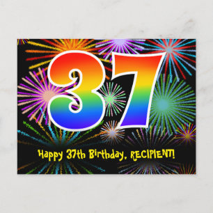 37e Verjaardag – Leuke Vuurwerk Patroon + Regenboo Briefkaart