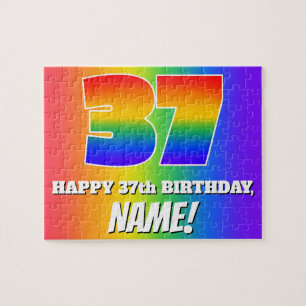 37e verjaardag — Meerkleurig regenboogpatroon "37" Legpuzzel
