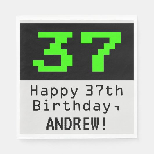 37e verjaardag - Nerdy / Geeky Style "37" & naam Servet (Voorkant)