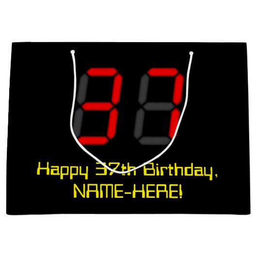 37e verjaardag: Red Digital Clock Style "37" + naa Groot Cadeauzakje (Voorkant)