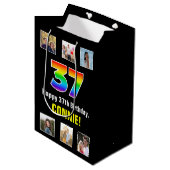 37e verjaardag: Regenboog "37", aangepaste foto's  Medium Cadeauzakje (Voorkant Gekanteld)