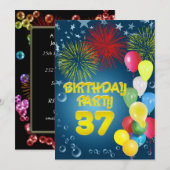 37e verjaardag Uitnodiging met ballonnen (Voorkant / Achterkant)