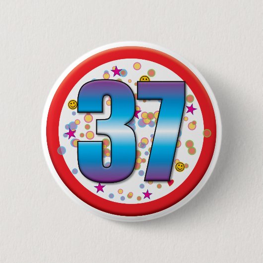 37e verjaardag v2 ronde button 5,7 cm (Voorkant)