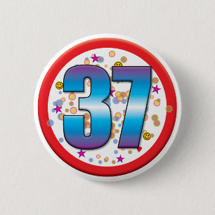 37e verjaardag v2 ronde button 5,7 cm