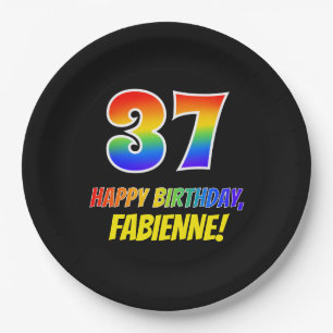 37e verjaardag: Vet, Vun, eenvoudig, regenboog 37 Papieren Bordje