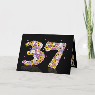 37e verjaardagskaart met bloemen letters kaart