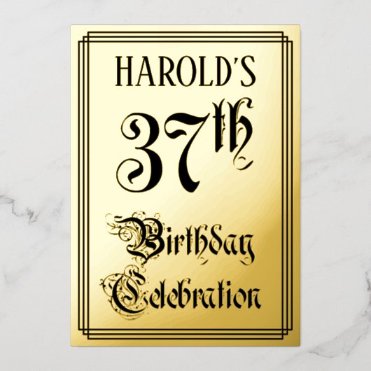 37th Birthday Party — Elegant Script + aangepaste  Folie Uitnodiging (Voorkant)