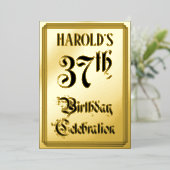 37th Birthday Party — Elegant Script + aangepaste  Folie Uitnodiging (Staand Voorkant)