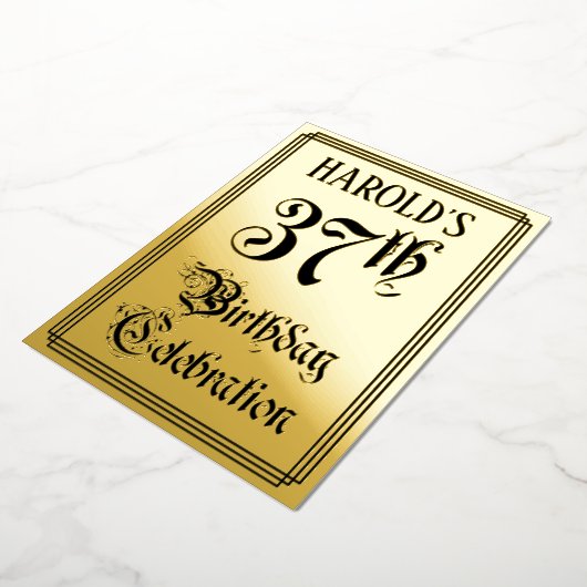 37th Birthday Party — Elegant Script + aangepaste  Folie Uitnodiging (Gedraaid)
