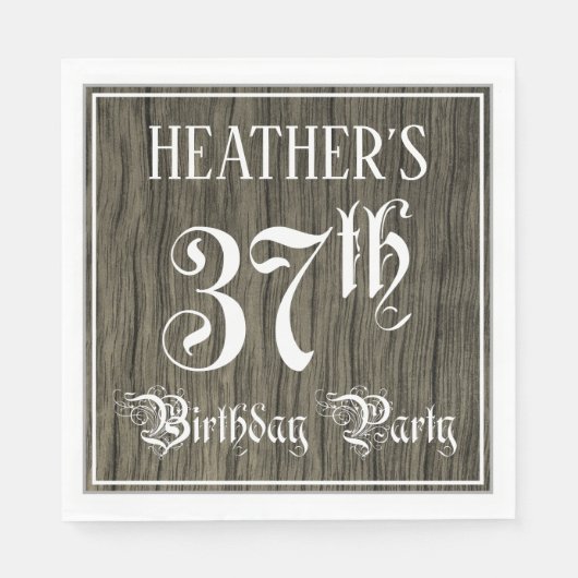 37th Birthday Party — Fancy script, Faux Wood Kijk Servet (Voorkant)